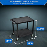 H AV Cart, Two-Shelf Media Utility Cart, 300 lb Capacity, 24" W x 18" D Rolling A/V Cart with 4" Casters and Push Handle