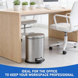 SIMPLYKLEEN Bathroom Trash Can with Lid - 2PC 1.3 Gallon/5L Oval Small Trash Can with Soft-Close Lid, Foot Pedal, Brushed Stainless Steel