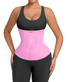 FeelinGirl Womens' Waist Trainer Tummy Control Waist Cincher Trimmer Belt with Hooks Steel Bones Slim Body Shaper Pink