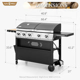 Sophia & William Propane Gas Grill and Griddle Combo with Porcelain-Enameled Cast Iron Grates, Dual Outdoor BBQ Grill with Flat Top Griddle