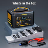 VTOMAN Jump 1800 Portable Power Station &12V Car Jump Starter, 1548Wh LiFePO4 Battery Solar Generator with Jumper Cable, 1800W 3xAC Outlets, 2xPD 100W for Camping Roadside Rescue