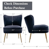 Velvet Accent Chair Set of 2 Comfy Living Room Chair Armless Slipper Chair Mid Century Side Single Sofa