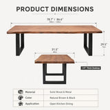 Wood Dining Room Table，Rustic Live Edgesolid Wood Farmhouse Kitchen Table