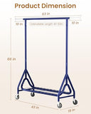 JIEJIERUI Heavy Duty Clothing Rack, Metal Clothes Rack Load 450 LBS, Rolling Coat Racks for Hanging Clothes with Lockable Wheels, Navy Blue