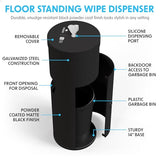 Wipex Matte Black Wipe Dispenser Stand with Trash Bin