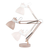 GLOBE Electric 52028 28" Swing Arm Architect Desk Lamp, Matte Rose Finish, White Accents, Rotary Switch on Shade