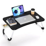 Foldable Laptop Bed Table Tray - Folding Lap Desk with Cup Holder - Portable Serving Breakfast Tray with Storage Drawer
