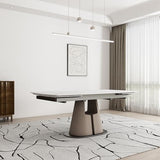 Extendable Sintered Stone Dining Table Seats 8-10 People. Modern Telescopic Dining Table with Leather Base