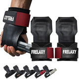 Frelaxy Lifting Wrist Straps, Rubber Weight Lifting Grips with Non-Slip Palm & Wrist Wraps Support for Deadlifts, Pull Ups (Red)