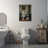 Funny Halloween Ghost and Black Cat Bathroom Canvas Wall Art Gothic Ghost on Toilet Wall Decor Picture Humor Toilet Posters Prints Dark Academia Aesthetic Decoration 12x16in