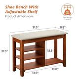 FAGAGA Shoe Rack Bench, Solid Wood Entryway Bench with Cushion and Flip-Top Storage, Adjustable Shelf, Shoe Organizer Bench for Front Door Entrance, Hallway, Living Room, Mudroom (Beige, 31.5" L)