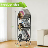 Mobile Vinyl Record Storage Rack with Wheels, 3-Tier Matte Black Book Cart & LP Display Stand