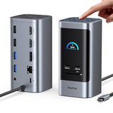 RayCue 15 in 1 Laptop Docking Station 3 Monitors, Triple 8K Display with 3 HDMI, 6 USB Ports, 5 Shortcut Button, Gigabit Ethernet