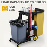 3 Shelf Commercial Traditional Plastic Janitor Cart, with 2 Yellow 25 Gallon Vinyl Bag & Rubber Gloves for Restaurant Hotel Home