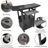 AV Cart with Locking Cabinet and Keyboard Tray Height Adjustable Utility Cart with Extra Storage,  300 Lbs(Black/43”x18”x43”)