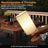 Rechargeable Cordless Touch Table Lamp with Stepless Dimming,Natural Wood Base&Linen Shade,Small Battery Wireless Ambient Night Light
