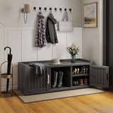 EasyUp Shoe Bench Waterproof,Resin Shoe Cabinet,Outdoor Storage,Industrial Hallway Bench with Adjustable Shelves for Entryway,Living Room,Bedroom(Deep Black,Two-Door)