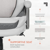 Sharper Image S600 Active Lumbar Ergonomic Bonded Leather Swivel Executive Massage Chair, White/Gray