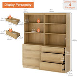 WAMPAT Modern 72" Tall Bookshelf with 6 Drawers