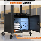 Steel Large AV Cart with Extra Storage - Adjustable Height Cart with Locking Cabinet