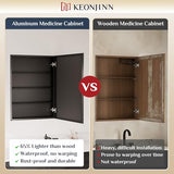 Keonjinn Large Medicine Cabinet Mirror 48 x 32, Black Beveled Frame, 3 Door