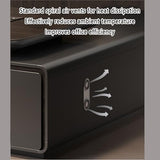 Modern L-Shaped Executive Desk with Drawers, Wooden Office Desk with Hidden Power Outlet