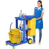 tonchean Commercial Janitorial Cart, 3-Shelf Housekeeping Cart with 22 Gallon Vinyl Bag & Cover, Large Cleaning Cart with Wheels for Hotel