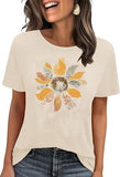 jusgai Women's Vintage Flowers Tshirts Floral Graphic Tees Wildflowers Shirts Summer Vacation Casual Short Sleeve Tops(Apricot,Large)
