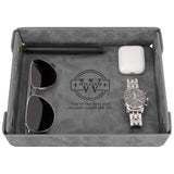 Engraved Father’s Day Leather Valet Tray – Personalized Leather Catch All with Custom Name – Men’s Valet Tray Organizer for Keys, Watches, and Jewelry – Unique Dad Gift from Daughter or Son - Grey