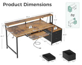 AODK Computer Desk with Drawers, 55" Office Desk with Keyboard Tray and Power Outlet, Reversible Study Work Desk with Printer Space and File Drawers Cabinet for Home Office, Vintage