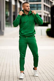 GINGTTO Mens Hoodie Jogging Suits 2 Piece Set Green Warm Winter Tracksuit for Men M