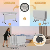 Modern Conference Table, Folding Conference Room Table with Rolling Wheels, Stackable Flip Top