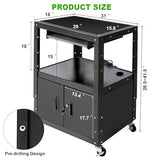 HONYTA AV Cart, Computer Steel Carts with Wheels and Power, Height Adjustable Rolling AV Carts, 18”X 30.8”X 42”, Black