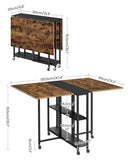 CHOEZON Folding Dining Table, Movable Dining Table, Expandable Kitchen Table, Versatile Table with 6 Wheels and 2-Tier Shelf