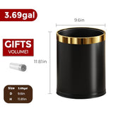 LEASYLIFE 14L/3.7GAL Black and GoldTrash can,Open Top, otel,Store