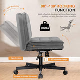 COMHOMA Cross Legged Office Chair with Wheels Armless-Office Desk Chair, Modern Vanity Computer Task Chairs for Home Bedroom, Gray