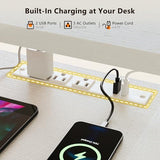 55 Inch Height Adjustable Desk with Power Outlets & LED Lights, Sit Stand Table with Monitor Stand for Home