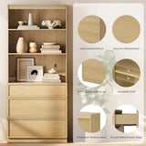 WAMPAT Modern 72" Tall Bookshelf with 6 Drawers