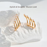 YOIHUR Glod Triple Illusion Claw Stud Earrings for Women, Multiple Huggie Hoop Earrings for One Hole, Rose Gold Earrings for Women Trendy Simple Hypoallergenic Jewellery Festival's Gifts