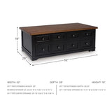 Signature Design by Ashley Wildenauer Lift Top Cocktail Table, Satin Finish Base, 2 Drawers, 2 Storage Bins, Hardwood Solids, 52" W x 28" D x 19" H, Light Brown & Black