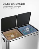 Trash Can, 2 x 8 Gallon (2 x 30 L) Garbage Can for Kitchen, with 15 Trash Bags, 2 Compartments