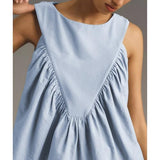 Hixiaohe Shirred Swing Tank Tops for Women Fashion Flowy Sleeveless Shirts Casual Crew Neck Blouse Loose Fit Ruffled Tops(Light-Blue,XS)