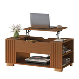 COMHOMA Lift Top Coffee Table for Living Room, 39" Center Table with Hidden Storage Compartment, Adjustable Wooden Tea Table for Small Spaces, Dark Brown