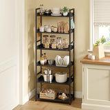 Rolanstar Bookshelf 6 Tier with 4 Hooks, Industrial Wood Bookcase, Vintage Storage Rack with Open Shelves, Black