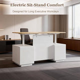 70.8" Executive Sit-Stand Desk with Storage, Modern White Electric Height Adjustable Office Desk