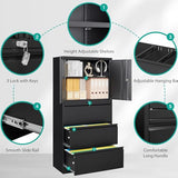SISESOL 3 Drawer Lateral File Cabinet with Lock and Shelf,Black Metal Filling Cabinet