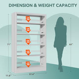 71" Metal Book Shelf,5 Tier Bookshelf with Adjustable Shelves,White Bookshleves and Bookcases