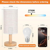 Rechargeable Cordless Touch Table Lamp with Stepless Dimming,Natural Wood Base&Linen Shade,Small Battery Wireless Ambient Night Light