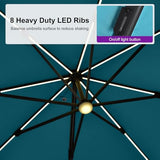 PURPLE LEAF 10 Feet Patio Umbrella Outdoor Cantilever Solar Powered LED Swivel Square Umbrella Aluminum Offset Umbrella, Turquoise Blue