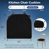 HOMELYSIAN Chair Cushions for Dining Chairs, Non Slip Chair Pads with Ties and Washable Covers Set of 6, 16"X16"X2.5", Black